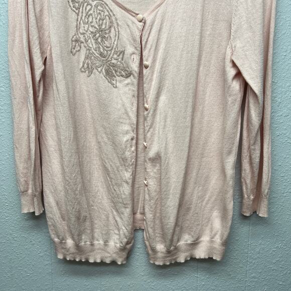 Cable & Gauge Soft Pink Beaded Womens Cardigan Sweater Medium Workwear Soft Girl - Picture 4 of 13